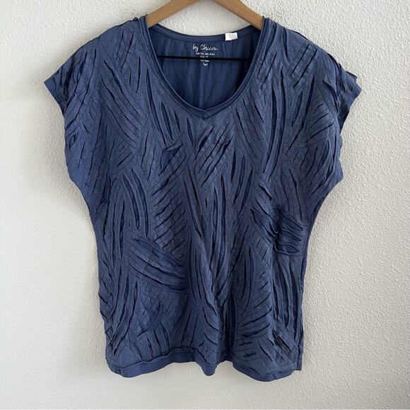 By Chico’s Pre-Wrinkled Blue Cotton Modal Shirt Size 2 - Large - Picture 1 of 7